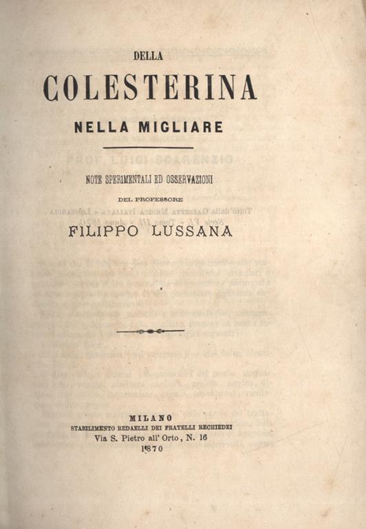 Della colesterina nella migliare. Note sperimentali ed osservazioni - copertina