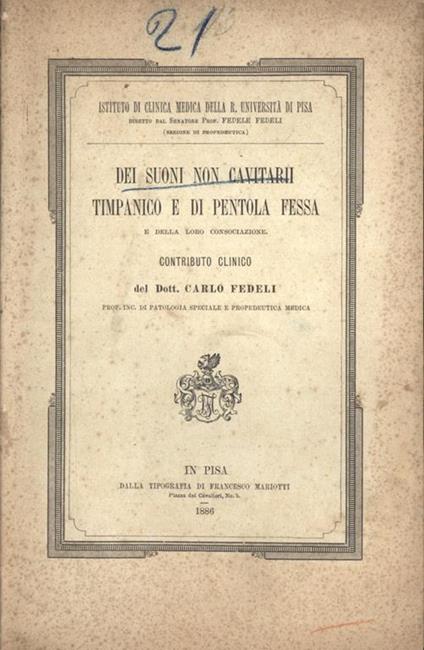 Dei suoni non cavitarii timpanico e di pentola fessa. e della loro consociazione - Carlo Fedeli - copertina