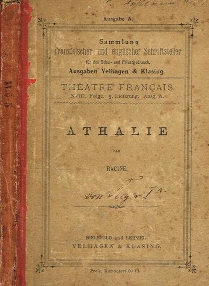 Athalie. Tragedie tirée de l'ecriture sainte 1691 - Jean Racine - copertina
