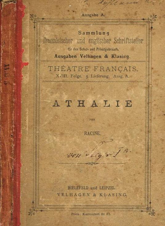 Athalie. Tragedie tirée de l'ecriture sainte 1691 - Jean Racine - copertina