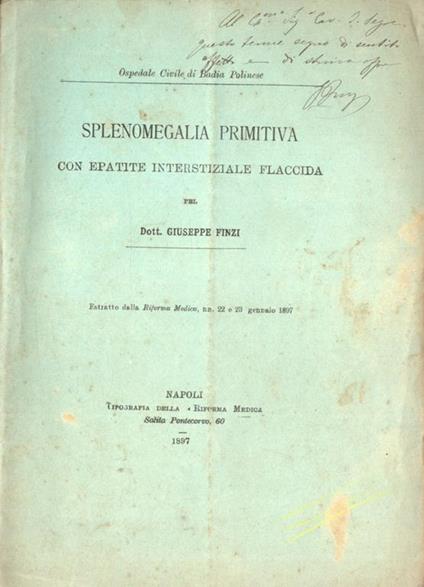 Splenomegalia primitiva con epatite interstiziale flaccida - Giuseppe Finzi - copertina