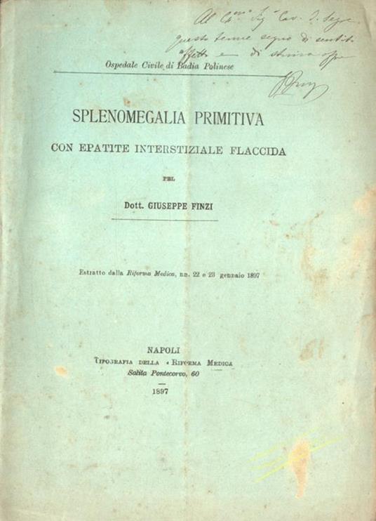 Splenomegalia primitiva con epatite interstiziale flaccida - Giuseppe Finzi - copertina