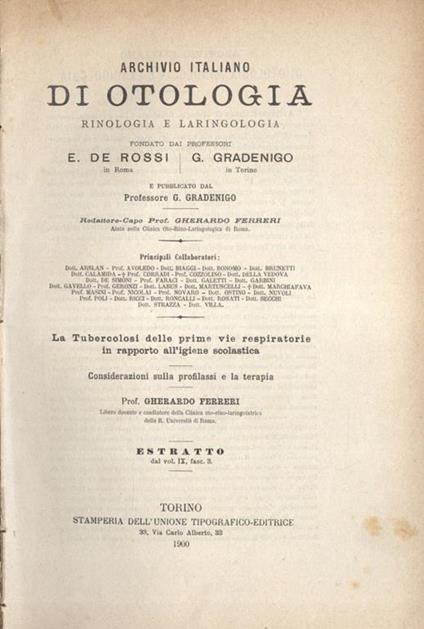 La tubercolosi delle prime vie respiratorie in rapporto all' igiene scolastica - copertina