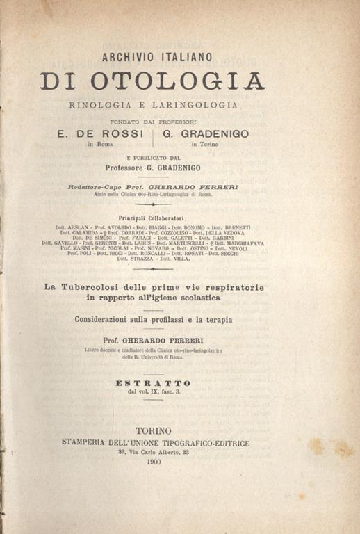 La tubercolosi delle prime vie respiratorie in rapporto all' igiene scolastica - copertina