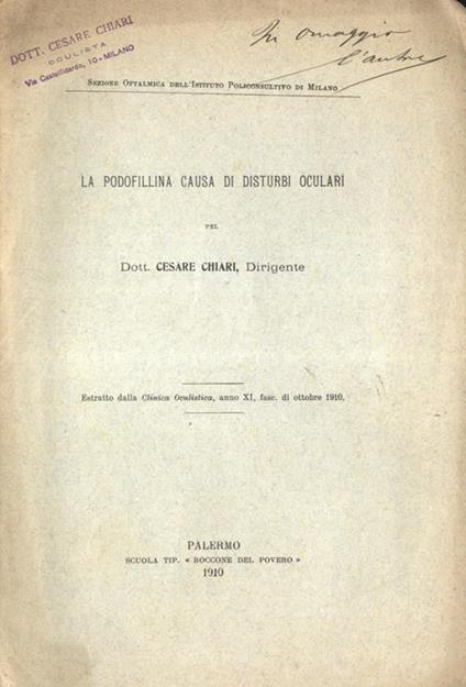La podofillina causa di disturbi oculari - Cesare Chiari - copertina