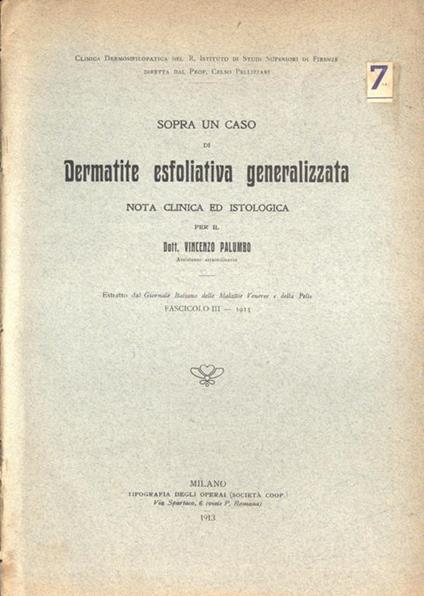 Sopra un caso di dermatite esfoliativa generalizzata. Nota clinica ed istologica - Vincenzo Palumbo - copertina