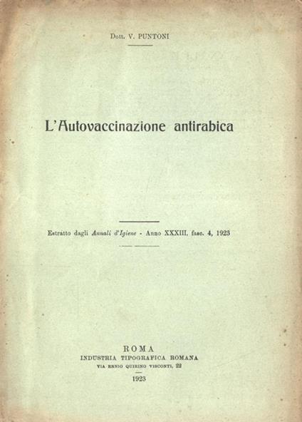 L' autovaccinazione antirabica - Vittorio Puntoni - copertina
