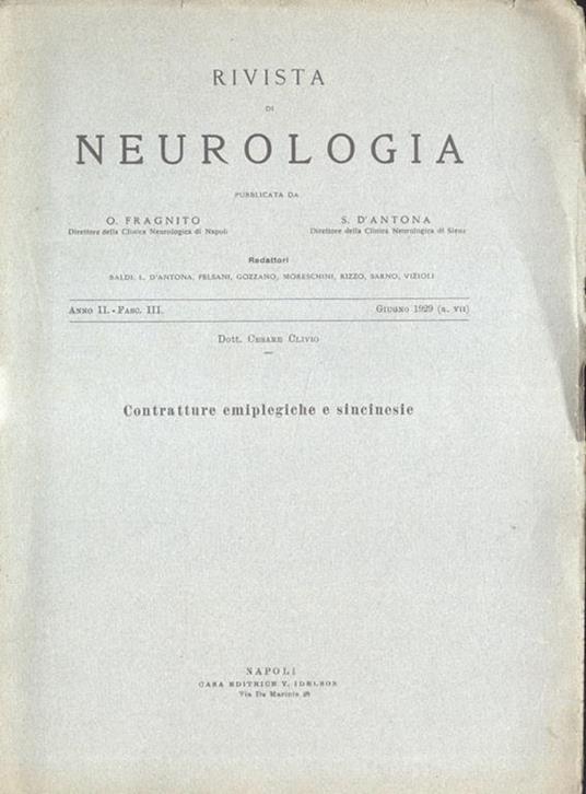 Contratture emiplegiche e sincinesie - Cesare Clivio - copertina