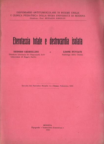 Eterotassia totale e destrocardia isolata - Isidoro Ghibellini - copertina