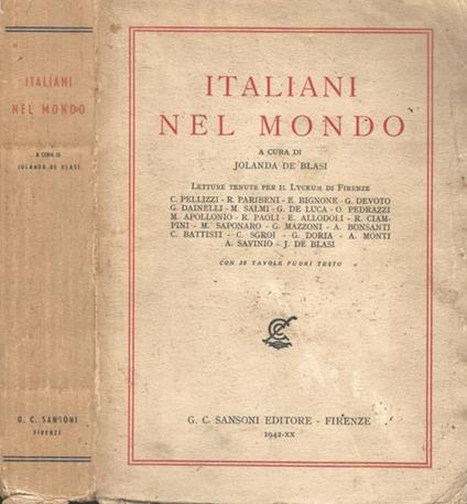 Italiani nel mondo. Letture tenute per il Lyceum di Firenze - Jolanda De Blasi - copertina