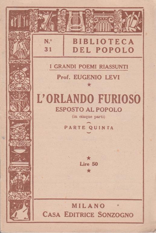 L' Orlando furioso. Esposto al popolo (in cinque parti). Parte V - Eugenio Levi - copertina