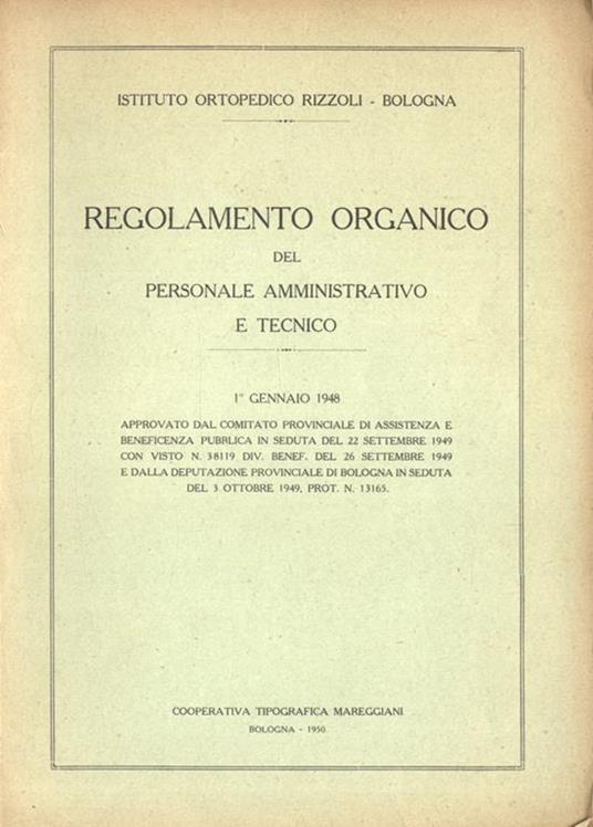 Regolamento organico del personale amministrativo e tecnico. I gennaio 1948 - copertina