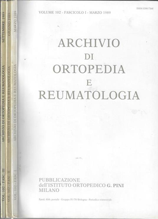 Archivio di ortopedia e reumatologia Volume 102 fascicoli I, II, III Anno 1989 - copertina