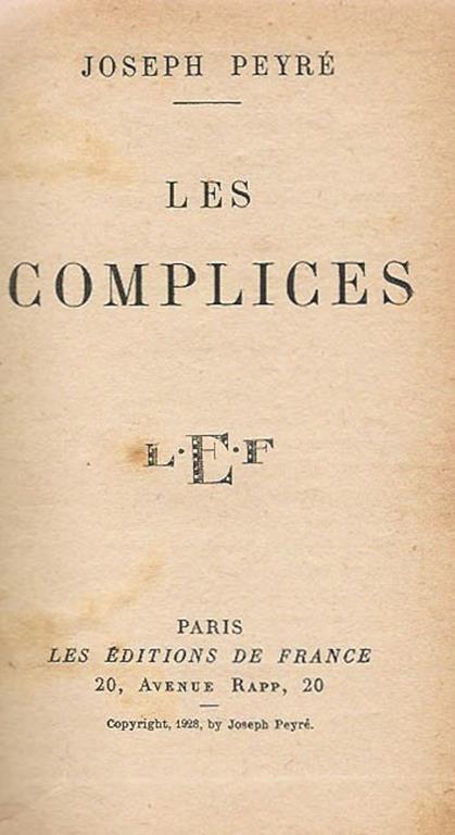 Les complices - Joseph Peyre - copertina