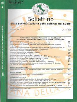 Bollettino della società italiana della scienza del suolo. Osservatorio Nazionale Permanente per i fertilizzanti. Atti della giornata di studio di Pietrasanta (Lucca) 19 marzo 1999 - copertina