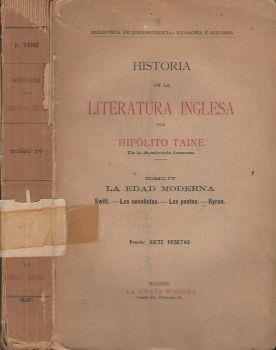 Historia de la literatura inglesa, tomo IV. La edad moderna Swift - Los novelistas - Los poetas - Byron - Hippolyte Taine - copertina