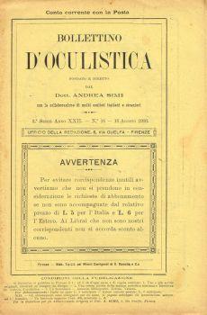 Bollettino d'oculistica. Anno XXII, 3 serie, n.16, 16 agosto 1903 - Andrea Simi - copertina