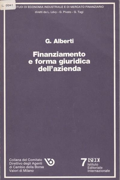Finanziamento e forma giuridica dell'azienda - G. Alberti - copertina