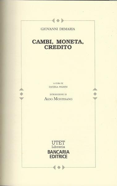 Cambi, Moneta, Credito - Giovanni Demaria - copertina