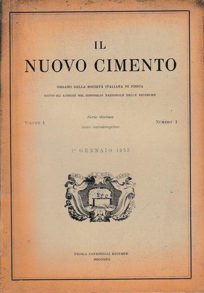 Il nuovo cimento. Vol. I Serie decima N.1 Gennaio 1955 - copertina