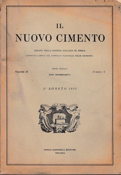 Il nuovo cimento. Vol. II Serie decima N. 2 Agosto 1955 - copertina