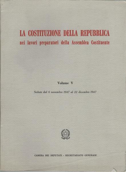 La Costituzione Della Repubblica. Volume V - copertina