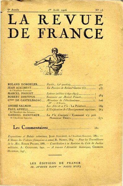 La revue de France, 6° année, n. 15, 1 Août 1926