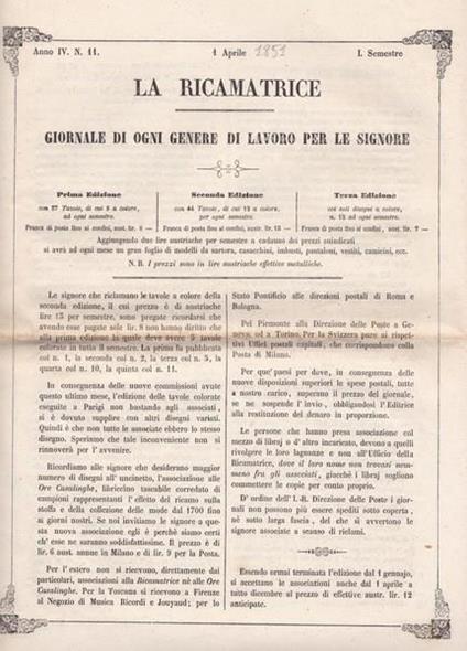 La ricamatrice. Giornale di ogni genere di lavoro (...). 1 Aprile 1851 - copertina