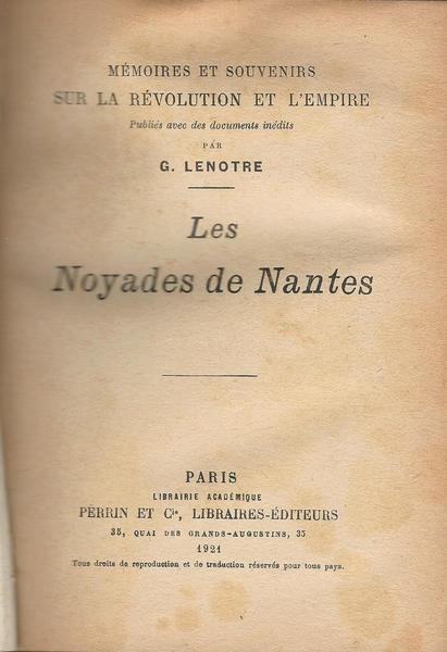 Les Noyades De Nantes - Georges Lenôtre - copertina
