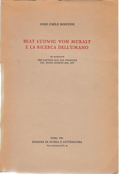 Beat Ludwig von Muralt e la ricerca dell'umano - G. Carlo Roscioni - copertina