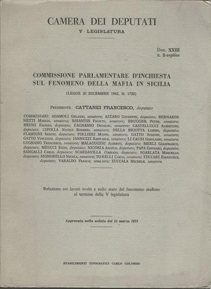 Commissione Parlamentare D'Inchiesta Sul Fenomeno Della Mafia In Sicilia.Xxiii 2 - copertina