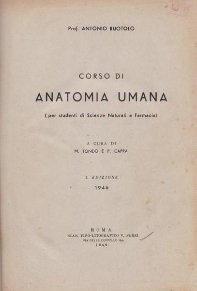 Corso di anatomia umana - Antonio Ruotolo - copertina