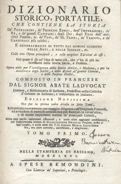 Dizionario Storico, Portatile Volumi 1-7 - Abate Ladvocat - copertina