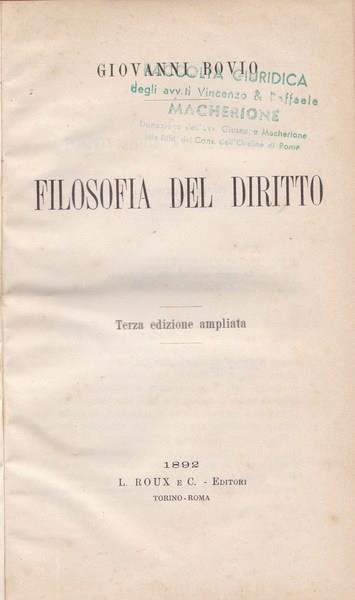 Filosofia del Diritto - Giovanni Bovio - copertina