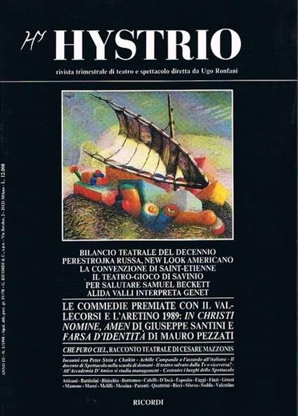 Hystrio - Anno Iii N. 1/1990 - Ugo Ronfani - copertina