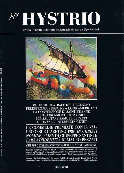 Hystrio - Anno Iii N. 1/1990 - Ugo Ronfani - copertina