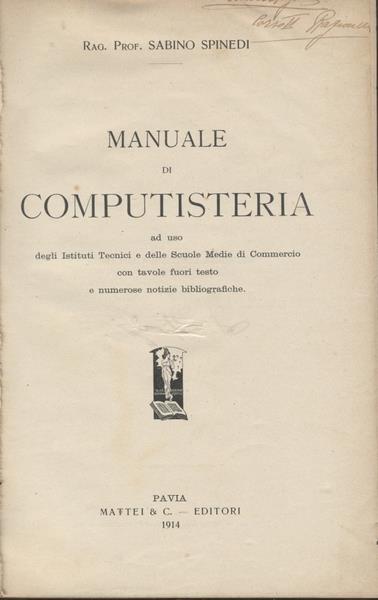 Manuale Di Computisteria - Sabino Spinedi - copertina