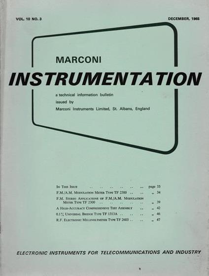 Marconi instruments. A technical information bulletin. Vol.10. N. 3. Dic. 1965 - P. M. Ratcliffe - copertina