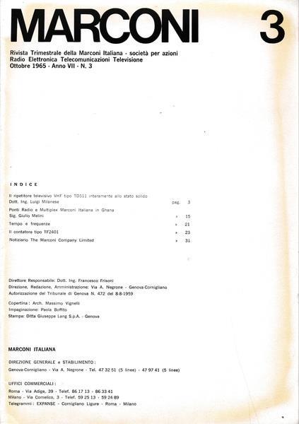 Marconi. Rivista trimestrale della Marconi Italiana. Anno VII n.3 Ottobre 1965 - copertina