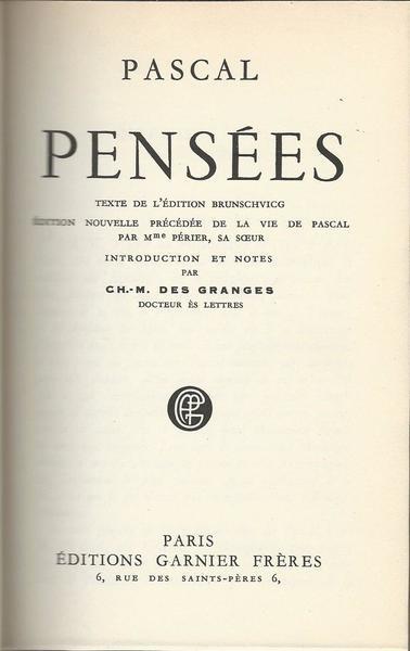 Pensées - Blaise Pascal - copertina