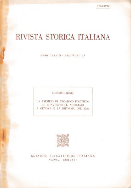 Rivista storica italiana. Anno LXXVIII Fasc. IV Estratto - Edoardo Grendi - copertina