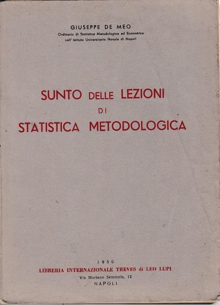 Sunto delle lezioni di Statistica Metodologica - Giuseppe De Meo - copertina