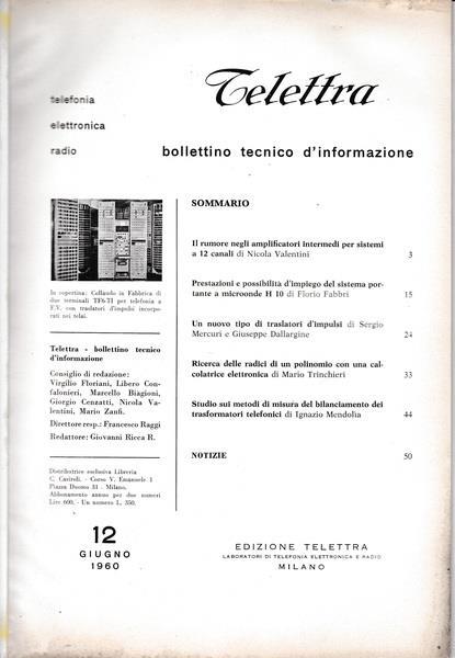 Telettra. Bollettino tecnico d'informazione. N. 12. Giu. 1960 - copertina