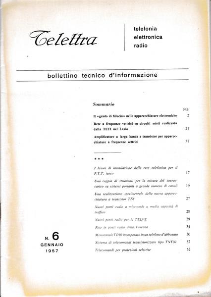 Telettra. Bollettino tecnico d'informazione. N. 6 - Gen. 1957