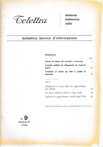 Telettra. Bollettino tecnico d'informazione. N. 9. Mag. 1958 - copertina