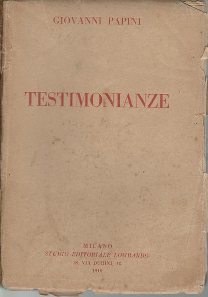 Testimonianze - Giovanni Papini - copertina