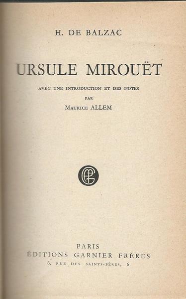 Ursule Mirouët - Honoré de Balzac - copertina