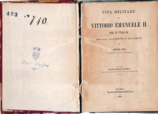 Vita militare di Vittorio Emanuele II re d'Italia - Oscar Pio - copertina