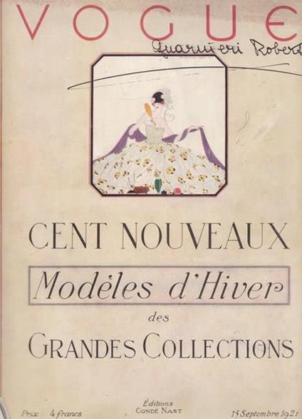 Vogue. Cent nouveaux Modéles d'Hiver des Grandes Collections. 15 Settembre 1921 - copertina