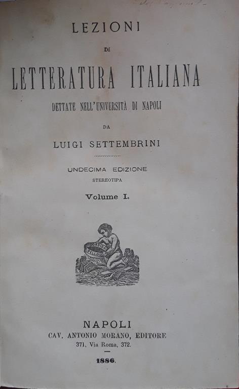 Lezioni di letteratura italiana. Volume I - Luigi Settembrini - copertina